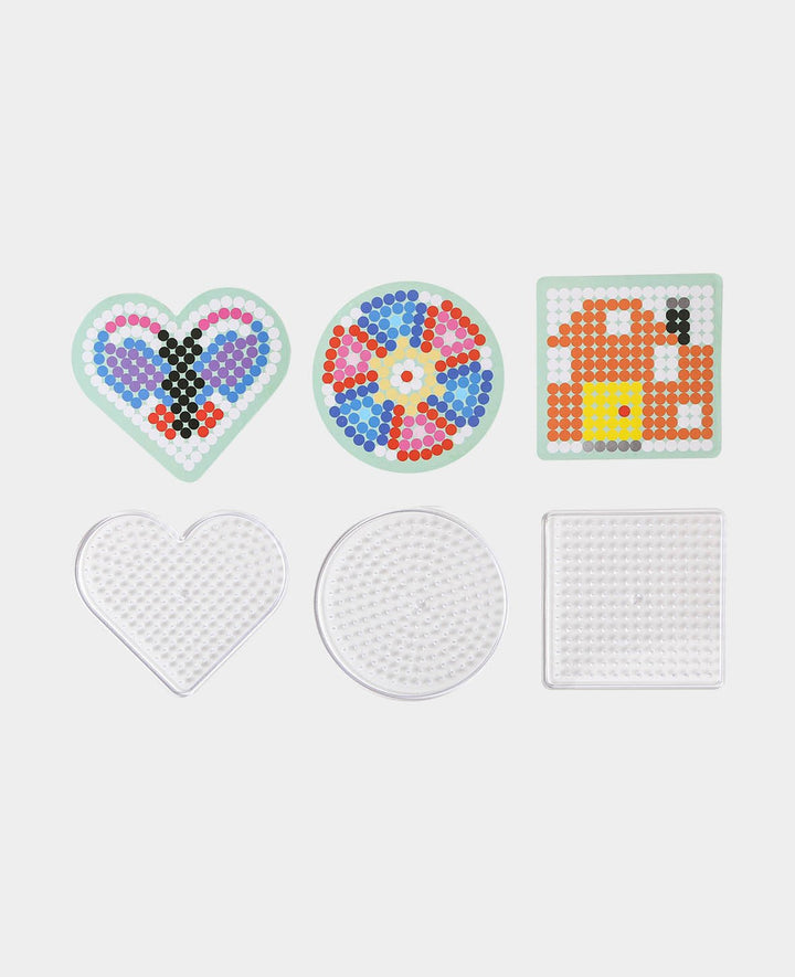 3 pegboards, for fuse beads, heart, square and circle, ø 9-10 cm, 3 designs