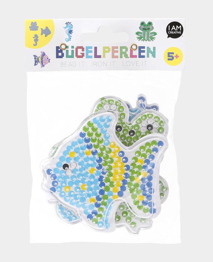 Pegboard set, for iron-on beads, seahorse, frog and fish, ø 9-10 cm, 3 designs