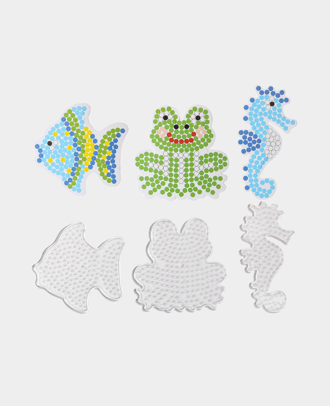Pegboard set, for iron-on beads, seahorse, frog and fish, ø 9-10 cm, 3 designs