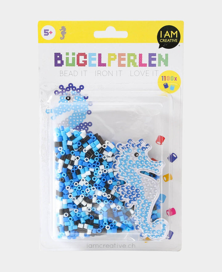 Kit perles à repasser Hippocampe – 1100 perles, avec plaque et modèle, sans BPA, 5 mm
