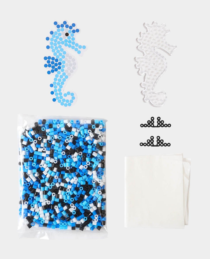 Kit perles à repasser Hippocampe – 1100 perles, avec plaque et modèle, sans BPA, 5 mm