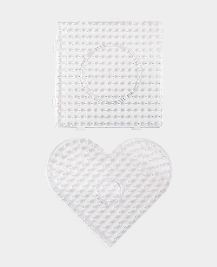 Plaques perforées XL Cœur et Carré, pour perles à repasser XL, ø 15-15,5 cm, 2 motifs
