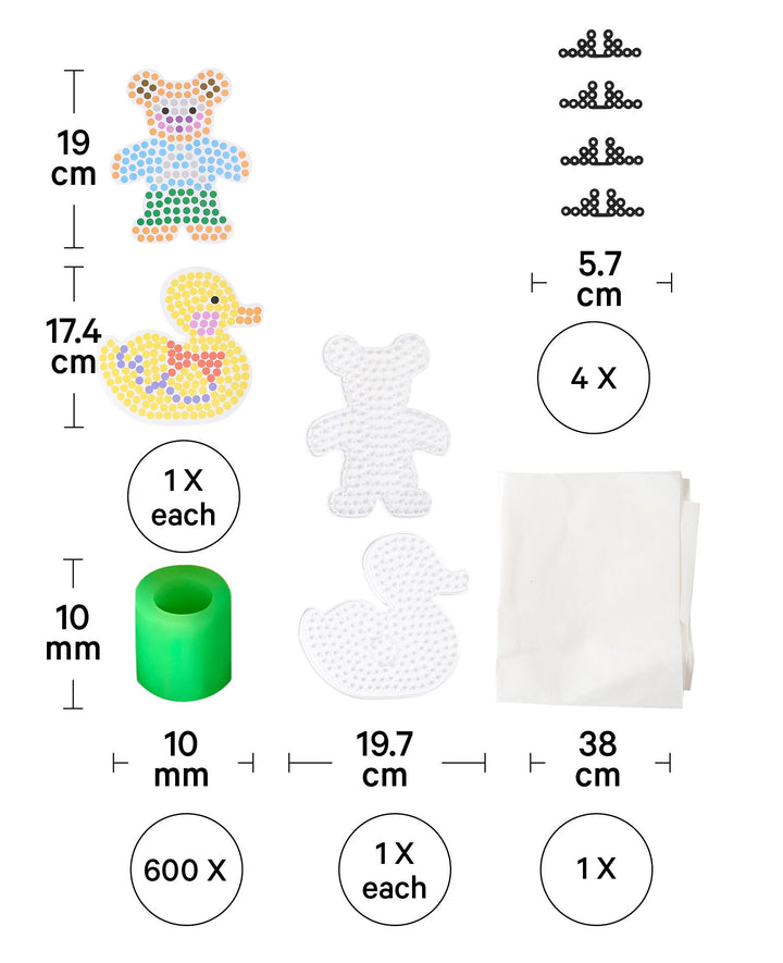 XL Iron-on Bead Set Duck &amp; Bear, ø 10 mm, 609 pieces