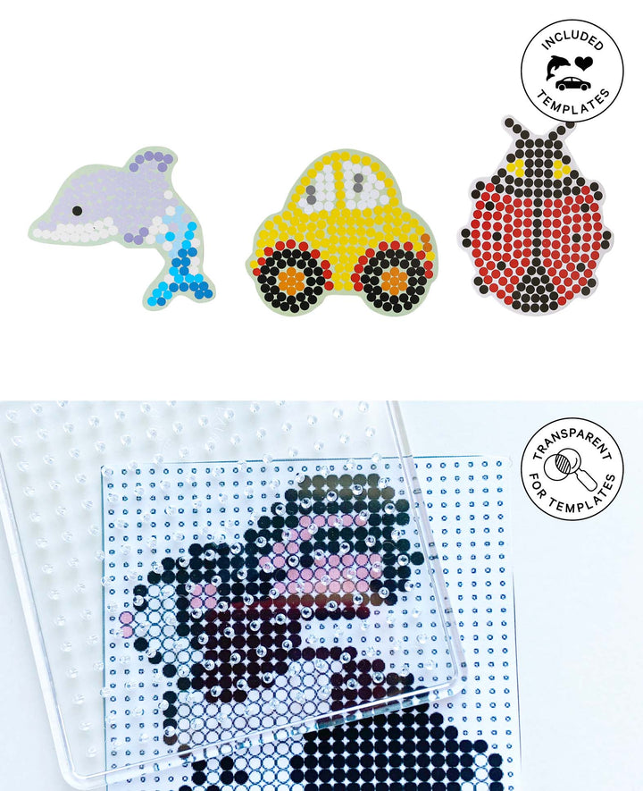 Pegboard set, for iron-on beads, seahorse, frog and fish, ø 9-10 cm, 3 designs