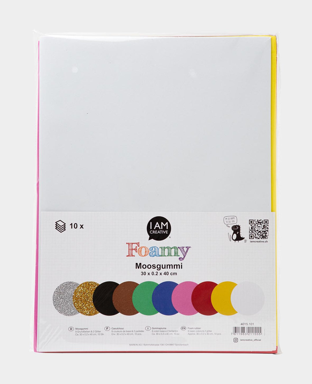 Set de mousse EVA, 8 couleurs de base et 2 couleurs pailletées, 2mm x 30 x 40 cm
