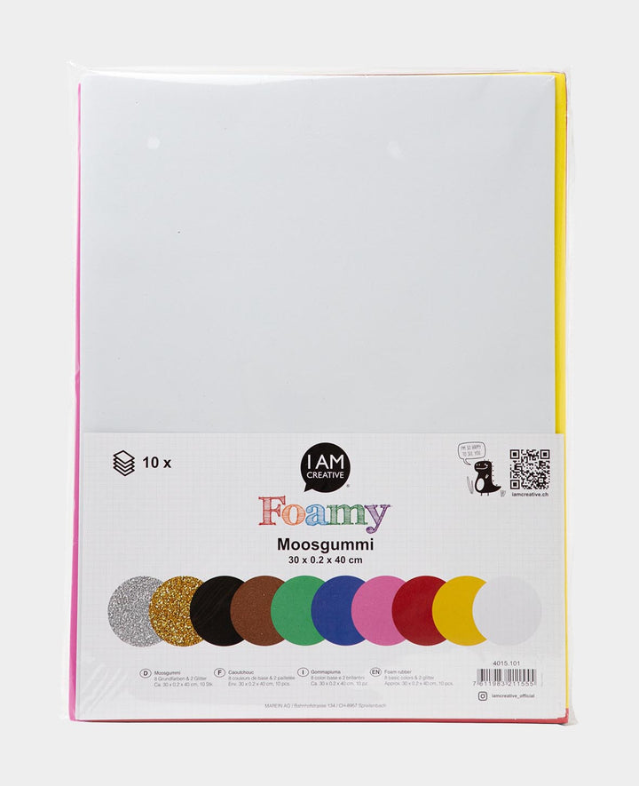Set de mousse EVA, 8 couleurs de base et 2 couleurs pailletées, 2mm x 30 x 40 cm