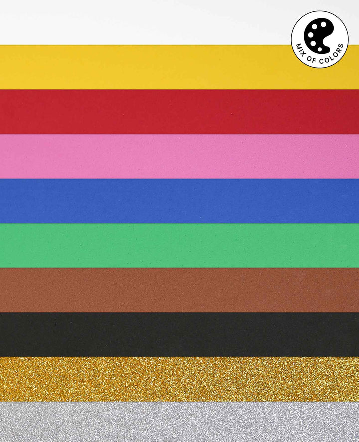Set de mousse EVA, 8 couleurs de base et 2 couleurs pailletées, 2mm x 30 x 40 cm