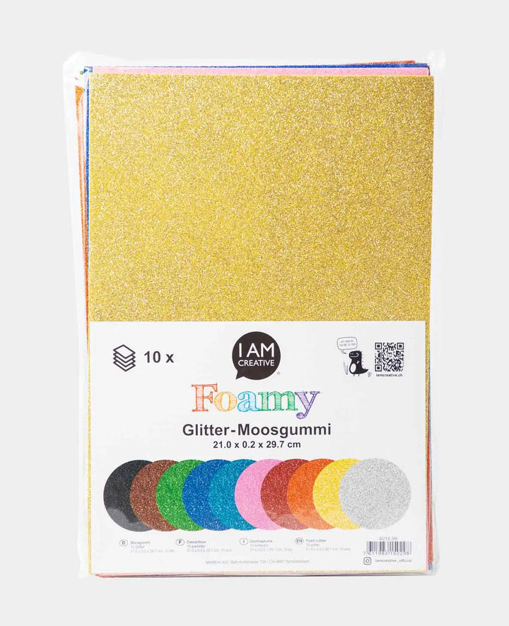 Moosgummi Set A4, Bunt Glitter, 2mm x 30 x 40 cm, 10 Stück