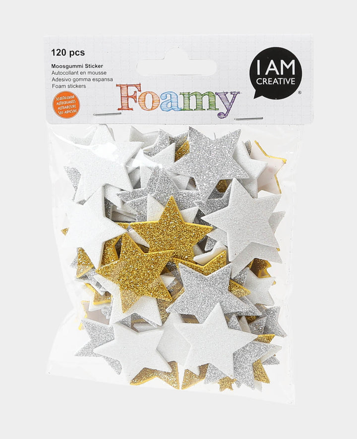 Moosgummi Sticker Glitter Sterne, ø 2-3.5 cm, 120 Stk.