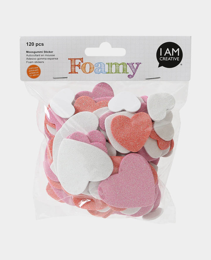 Moosgummi Glitter Herz, Weiss, Rosa und Rot, ø 3-5 cm, 120 Stk.