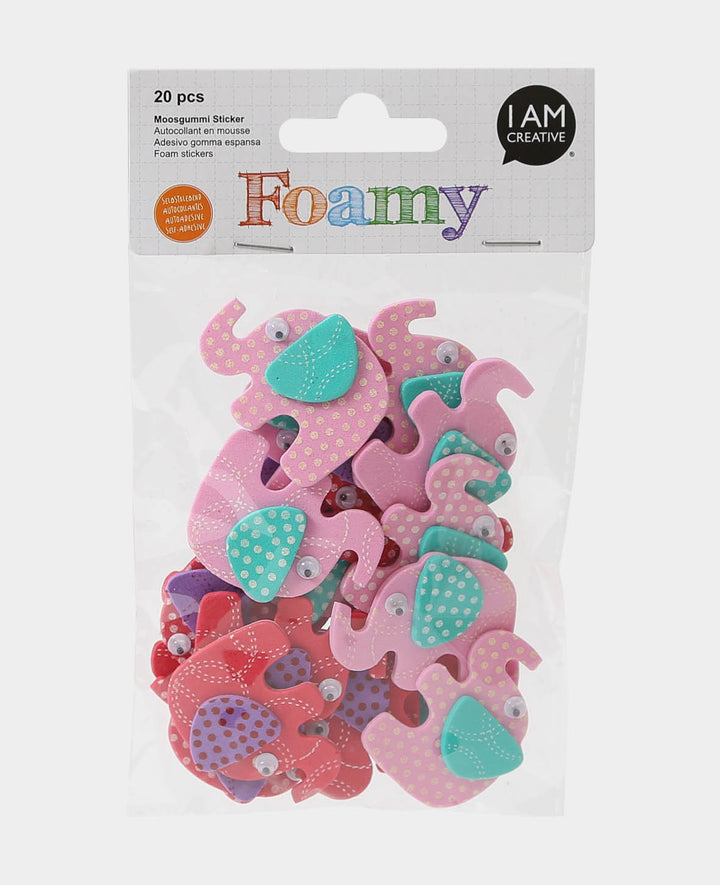 Foam Rubber Elephant Stickers, 4.5 x 3 cm, 20 pcs.