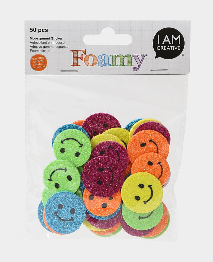 Moosgummi Sticker Glitter Smilies, ø 2.9 cm, 50 Stk.