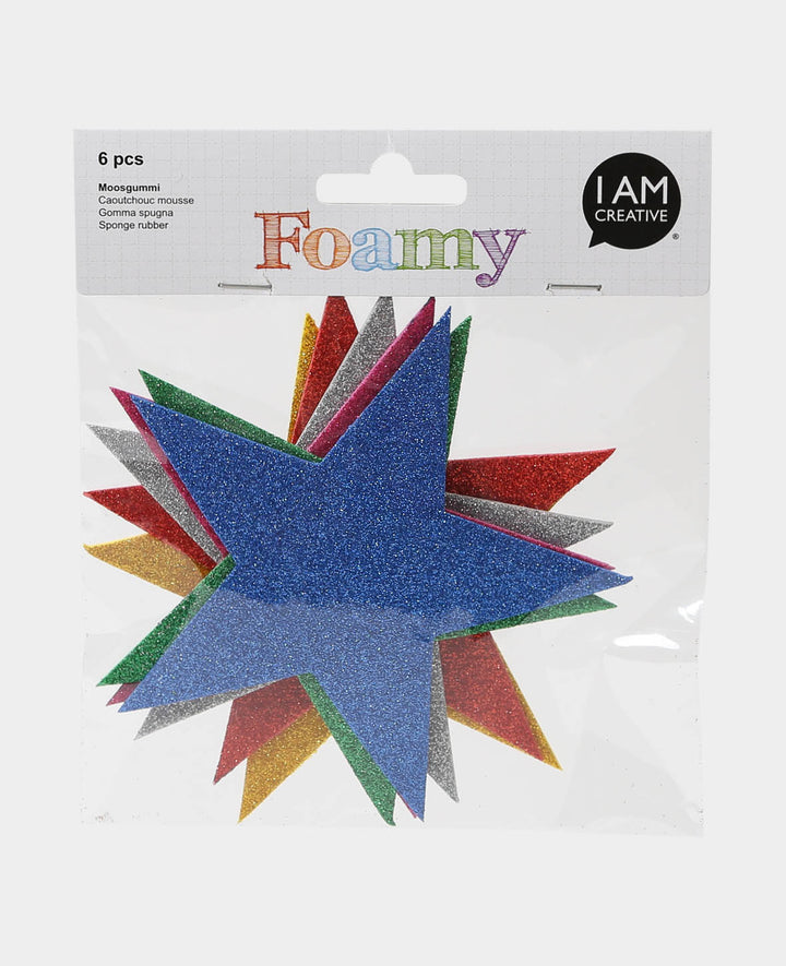 Moosgummi Sticker Sterne Glitter, 13 x 13 cm, 6 Stk.
