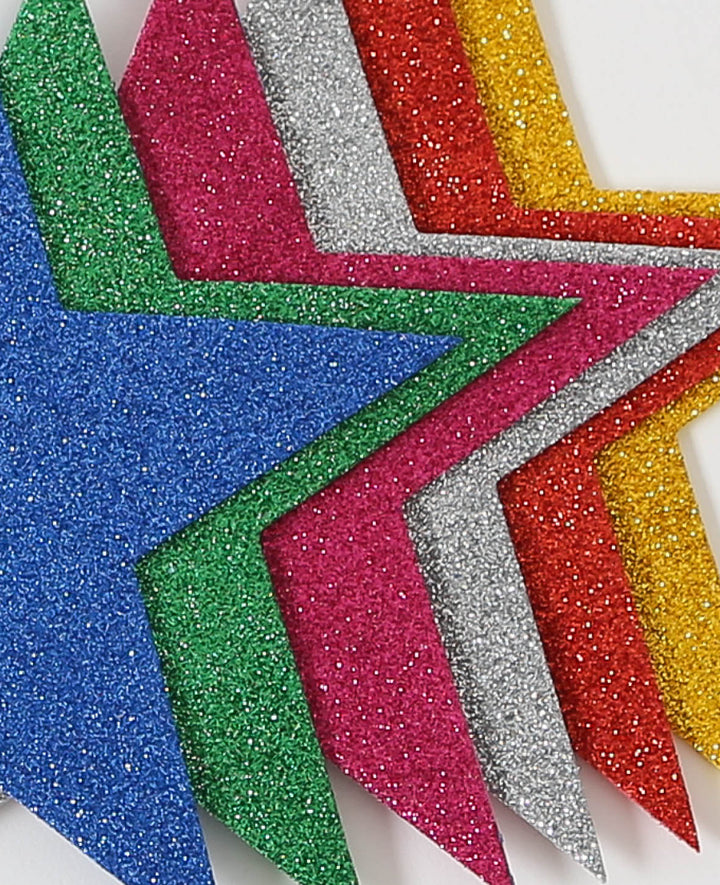 Moosgummi Sticker Sterne Glitter, 13 x 13 cm, 6 Stk.