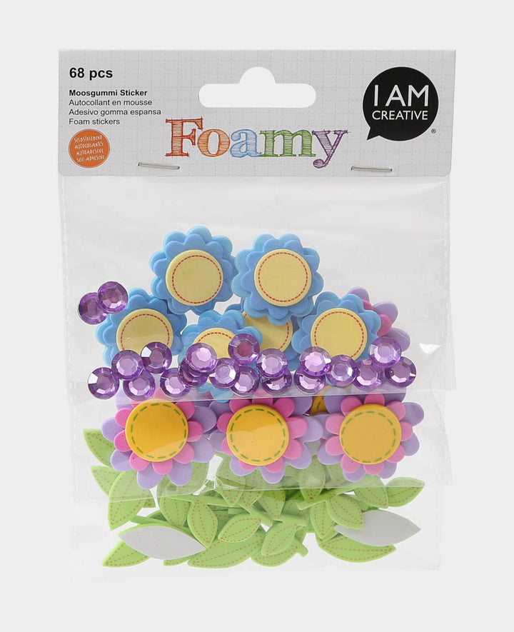 Moosgummi Sticker Blumen &amp; Strasssteine, 1-2.7 cm, 68 Stk.