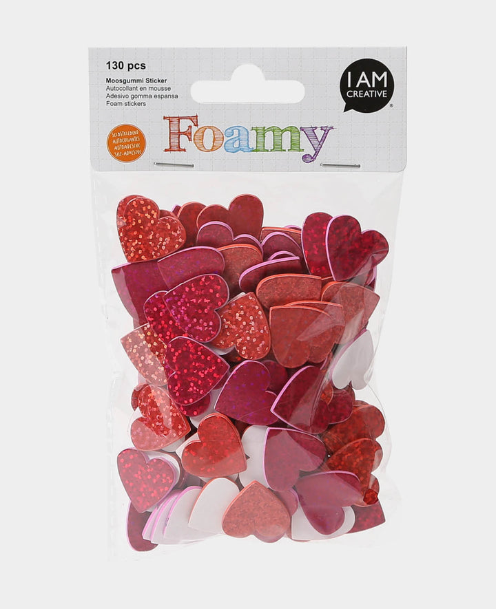Moosgummi Sticker Herzen mit Glitterfolie, ca. 2.2 x 2.2 cm, 130 Stk.