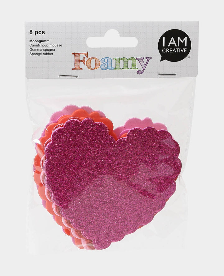 Foam Rubber Glitter Heart Stickers, Red, approx. 9.7 x 9.5 cm, 8 pcs.