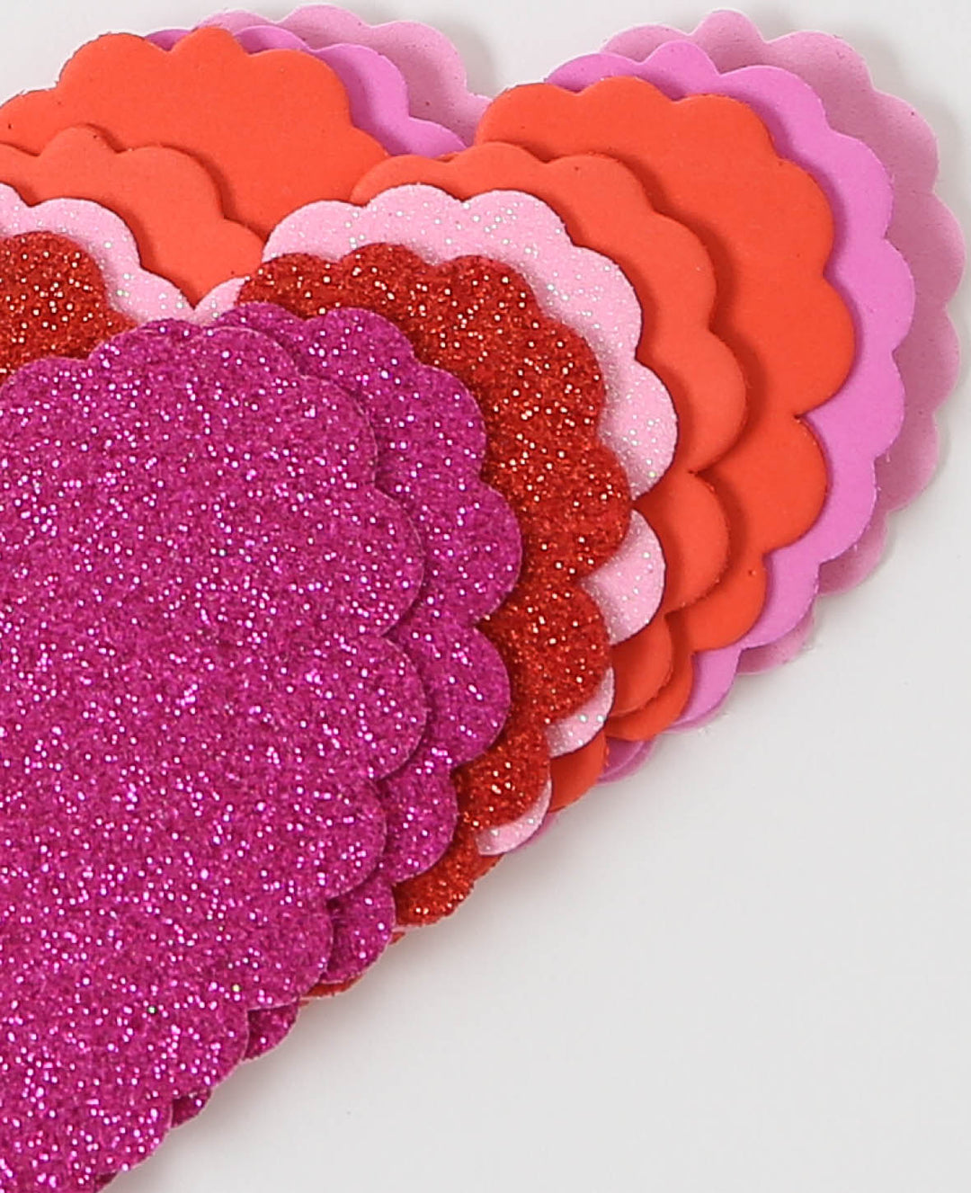 Foam Rubber Glitter Heart Stickers, Red, approx. 9.7 x 9.5 cm, 8 pcs.