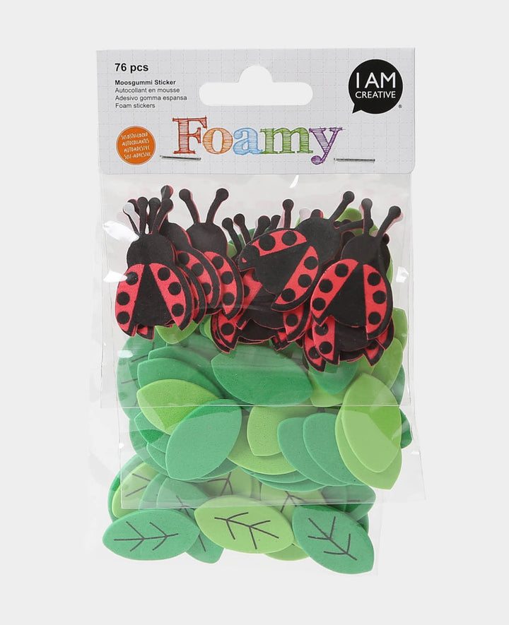 Foam Stickers Ladybugs &amp; Leaves, 2.5 x 4.3 cm, 76 pcs.
