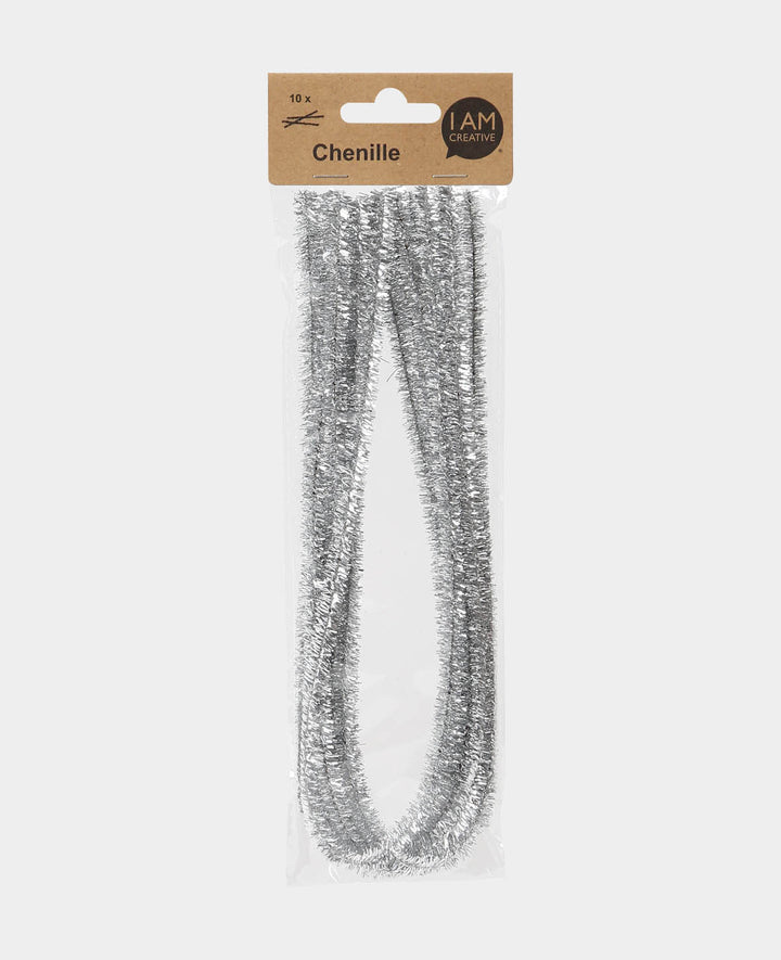Chenille Wire / Pipe Cleaners, Silver, ø 9 mm x 50 cm, 10 pcs