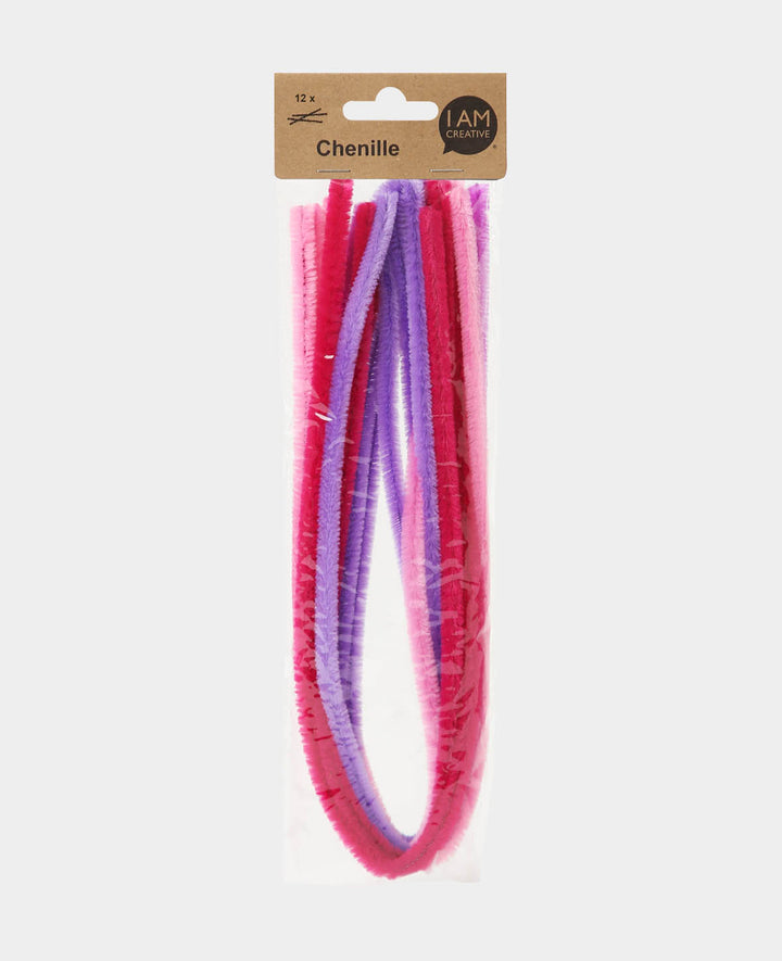 Chenille Wire / Pipe Cleaners, Pink Mix, ø 9 mm x 50 cm, 12 Pieces
