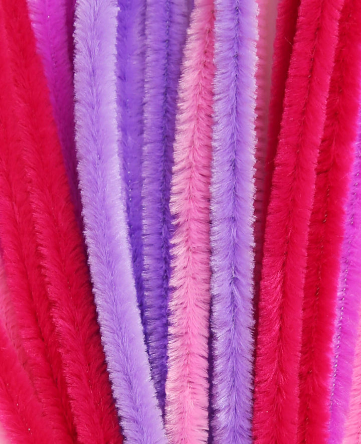 Chenille Wire / Pipe Cleaners, Pink Mix, ø 9 mm x 50 cm, 12 Pieces