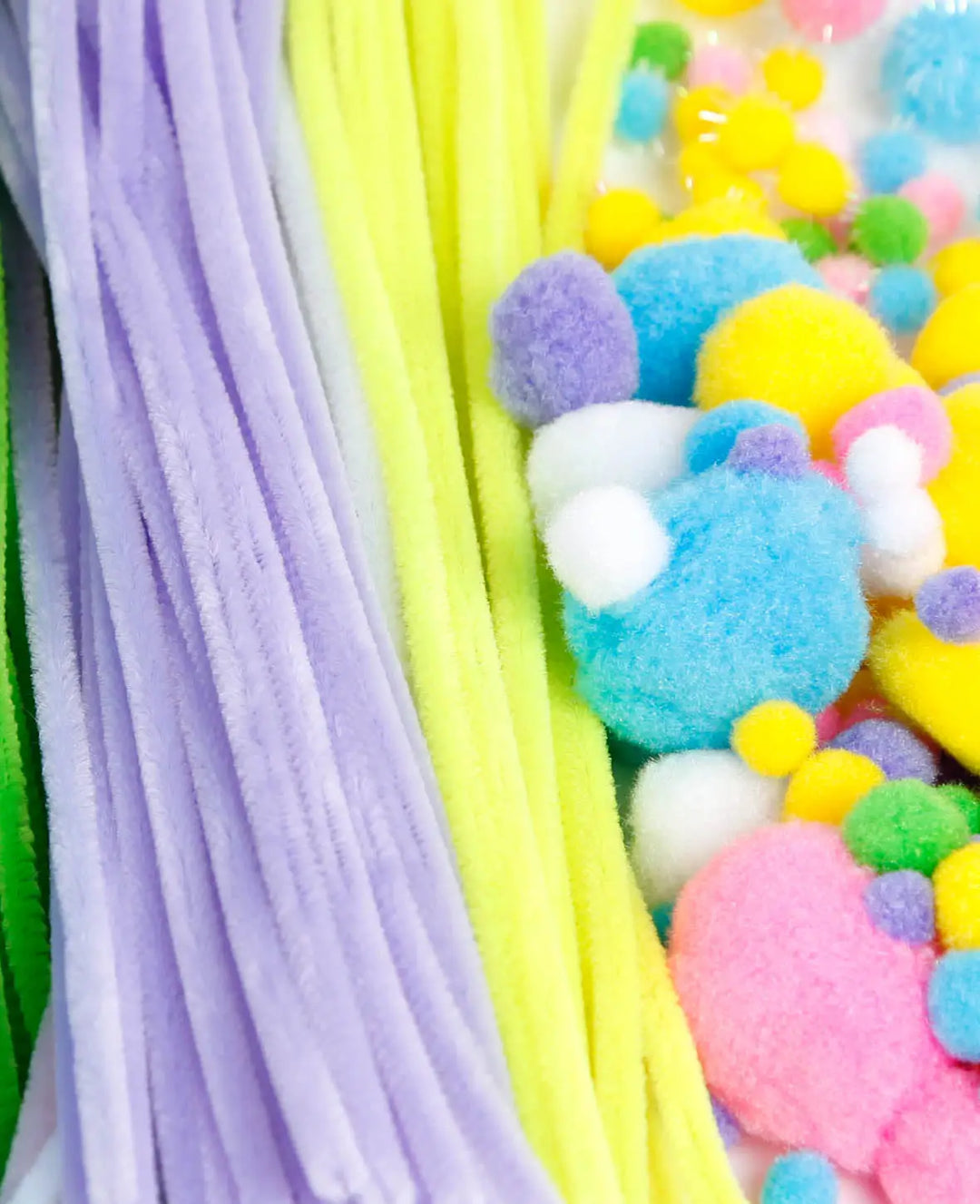 Chenille-, Pompon und Wackelaugenset, Pastellfarben, 300 Stück
