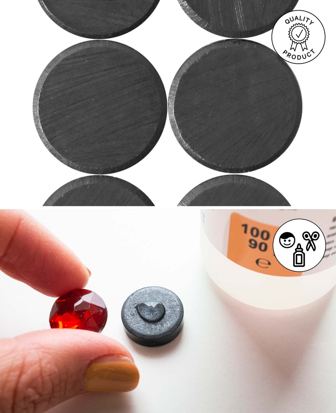 Round Magnets, Pushpin Magnets for Various Crafts, Black, ø 1.7 x 0.5 cm, 25 pieces