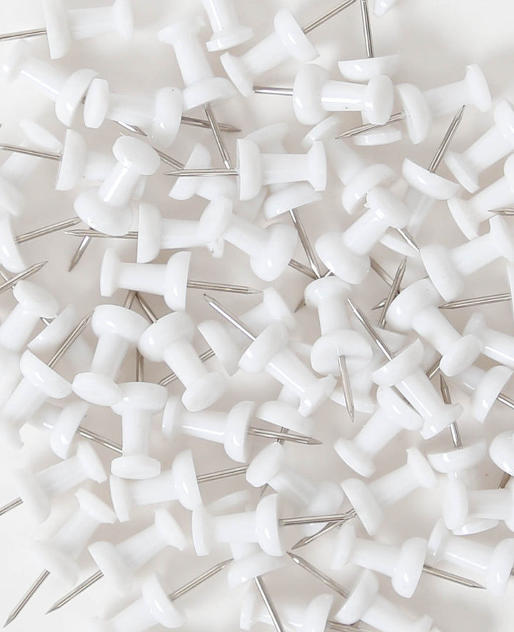 Push Pins, Thumbtacks with Long Point and Easy-Grip Plastic Head for Bulletin Boards, White, ø 9 x 24 mm, 100 pcs.