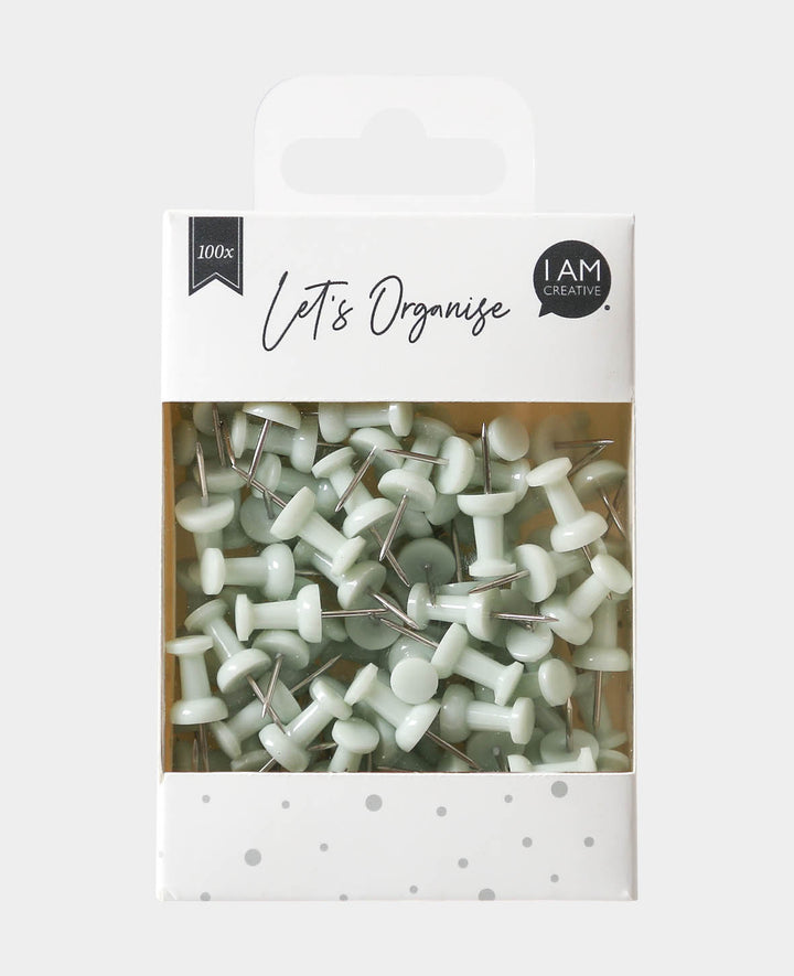 Push Pins, Pin Needles with Long Point and Easy-Grip Plastic Head for Pinboards, Light Green, ø 9 x 24 mm, 100 pcs.