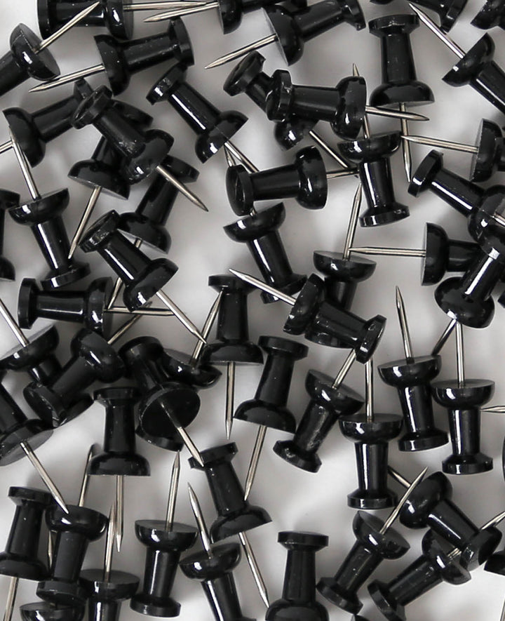Push Pins, Pinnadeln mit langer Spitze und griffigem Plastikkopf für Pinnwände, Schwarz, ø 9 x 24 mm, 100 Stk.