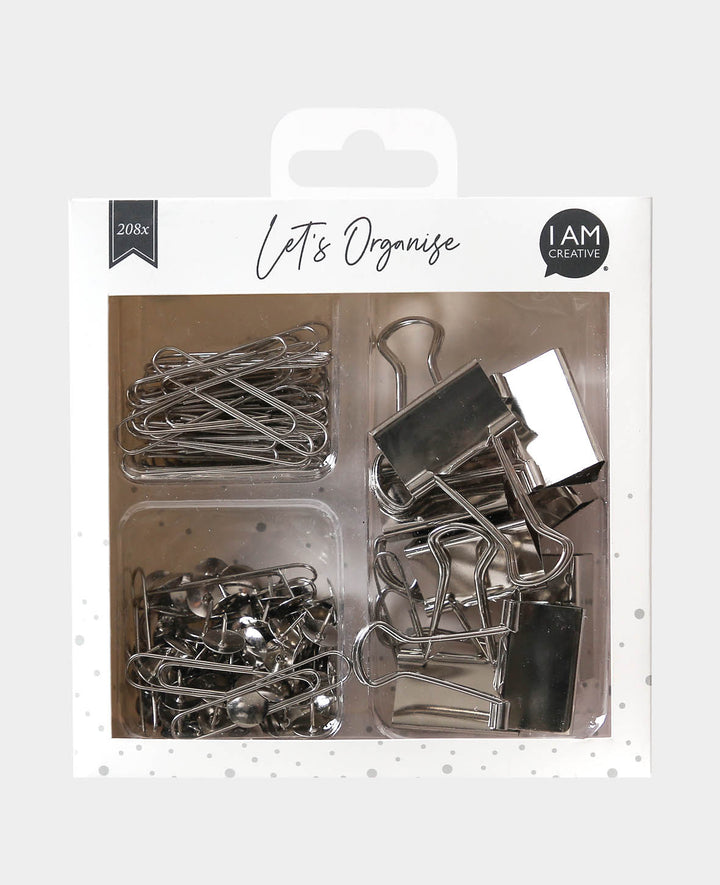 Clips Set Silber, Silber, 32 mm, 49 x 10 mm, ø 10 x 10 mm, 208 tlg.