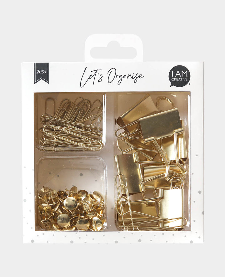 Clips Set Gold, 32 mm, 49 x 10 mm, ø 10 x 10 mm, 208 pcs.