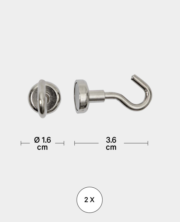 Magnethaken stark, Magnete mit abschraubbarem Haken, Silber, ø 1.6 x 3.6 cm, 2 Stück