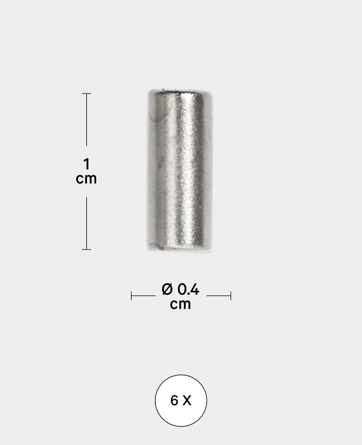 Strong Bar Magnets, Cylindrical Magnets for Various Crafts, Silver, ø 0.4 x 1 cm, 6 Pieces