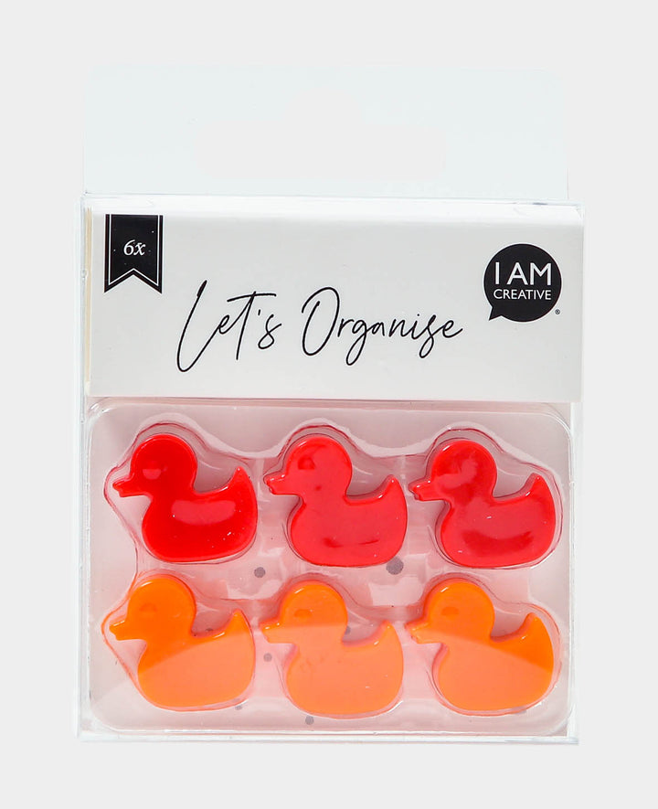 Canard aimanté, aimants décoratifs, rouge et orange, 0.7 x 1.9 x 1.8 cm, 6 pièces