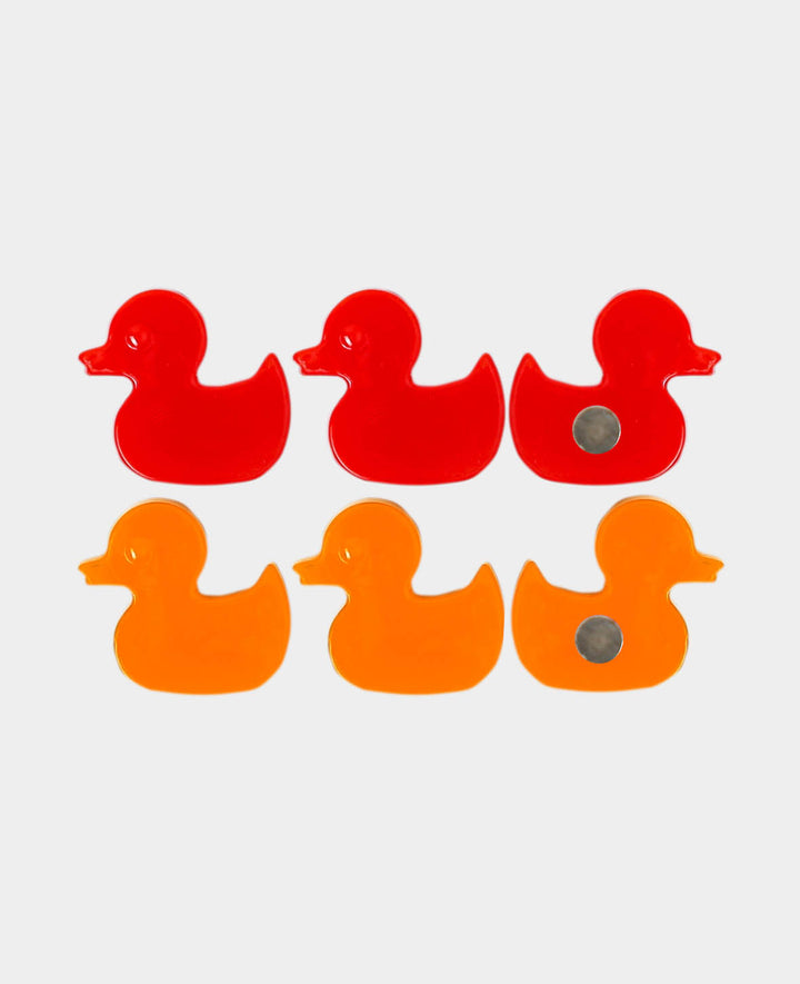 Canard aimanté, aimants décoratifs, rouge et orange, 0.7 x 1.9 x 1.8 cm, 6 pièces