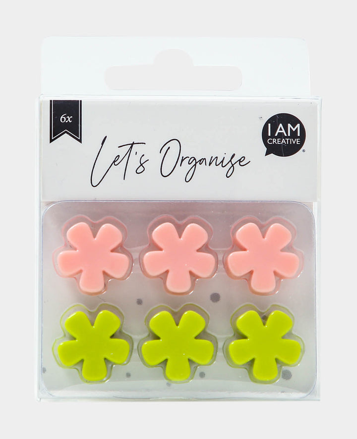 Magnets Flower, Decorative Magnets, Pink &amp; Light Green, ø 1.7 x 0.7 cm, 6 pieces