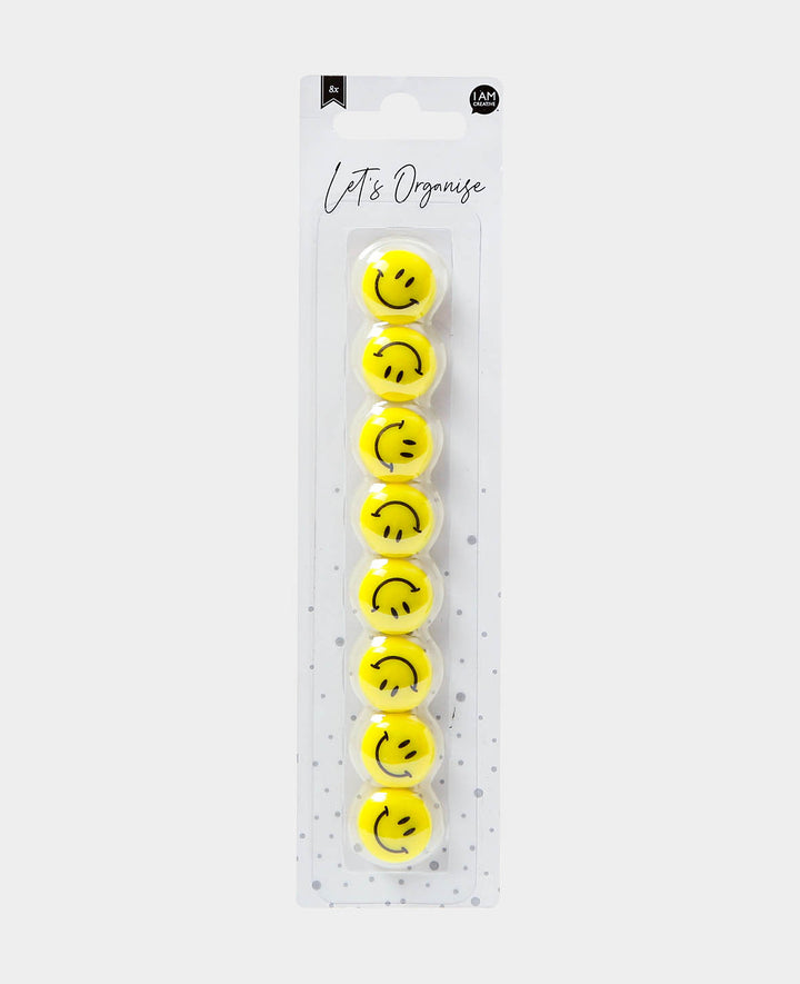 Aimants Smilies, aimants décoratifs, Jaune &amp; Noir, ø 2 cm, 8 pièces