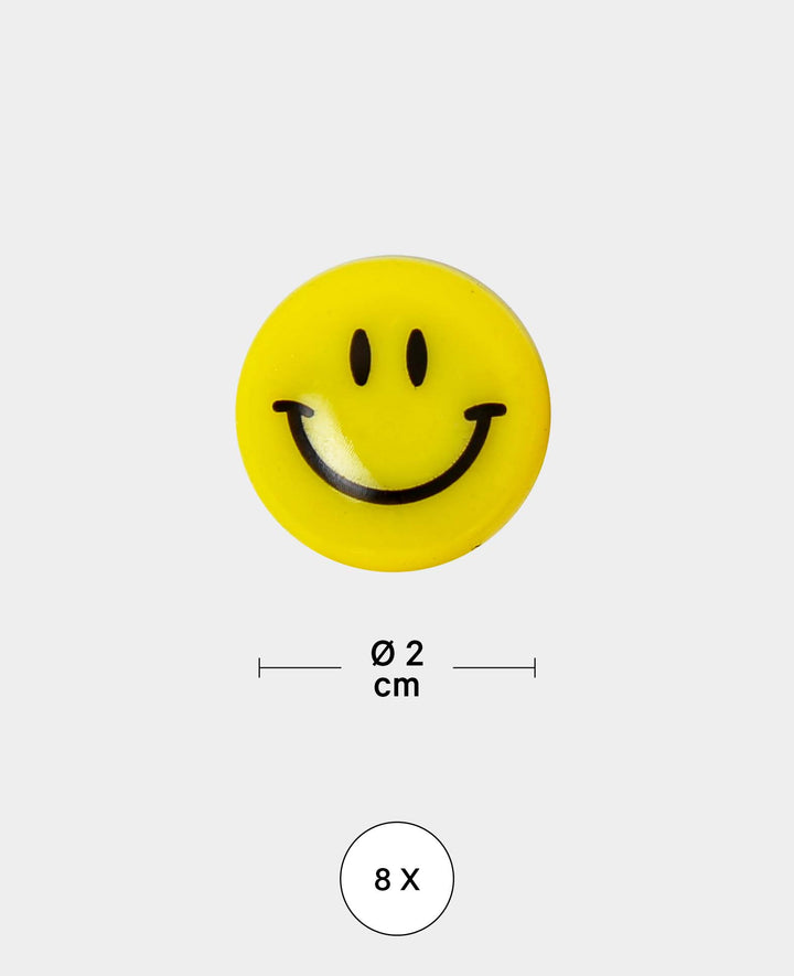 Aimants Smilies, aimants décoratifs, Jaune &amp; Noir, ø 2 cm, 8 pièces