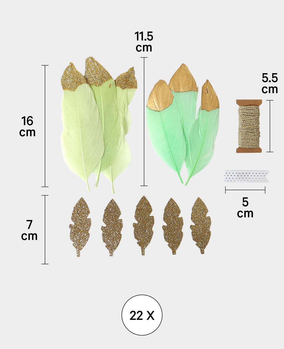 Federn Kit, Mint &amp; Gold, 10-16 cm, 22 tlg.