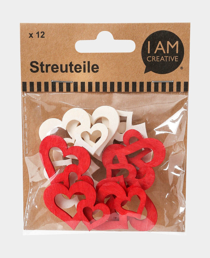 Scattered red/white double hearts, 12 pcs.