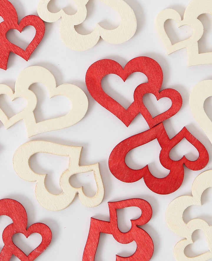 Scattered red/white double hearts, 12 pcs.