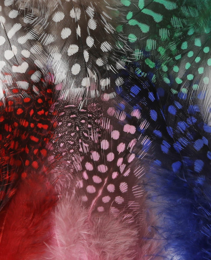 Guinea Fowl Feathers, Colorful, 8 cm, 15 pcs.