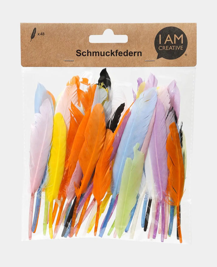 Decorative feathers, pastel colors, approx. 12-15 cm, 48 pieces