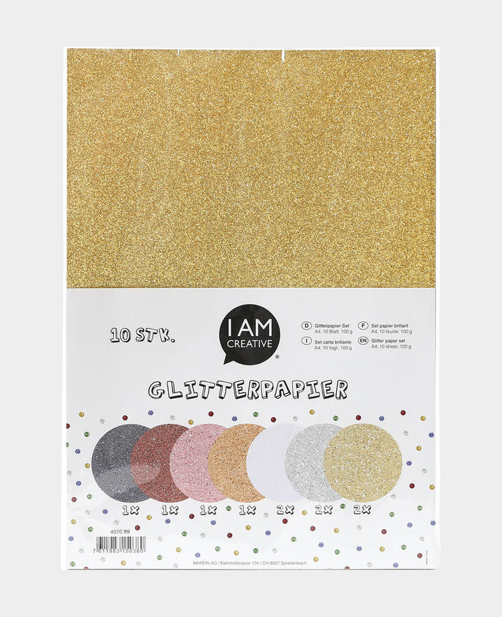 Glitterpapier Set A4, 10 Stk.