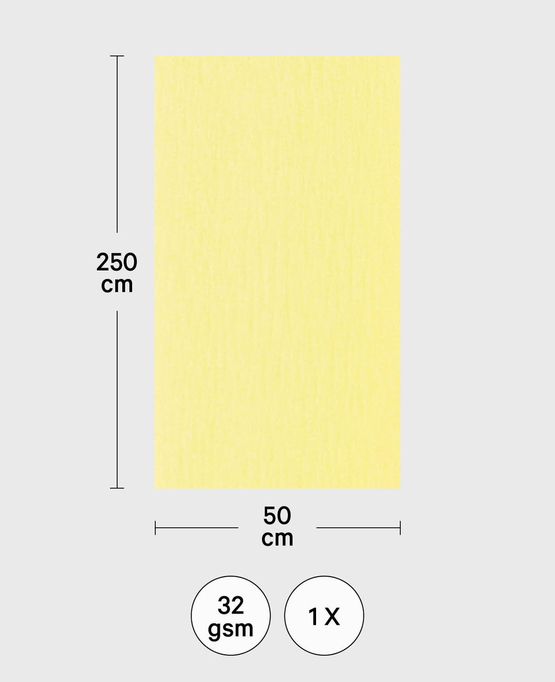 Crepe Paper, Light Yellow, 50 x 250 cm