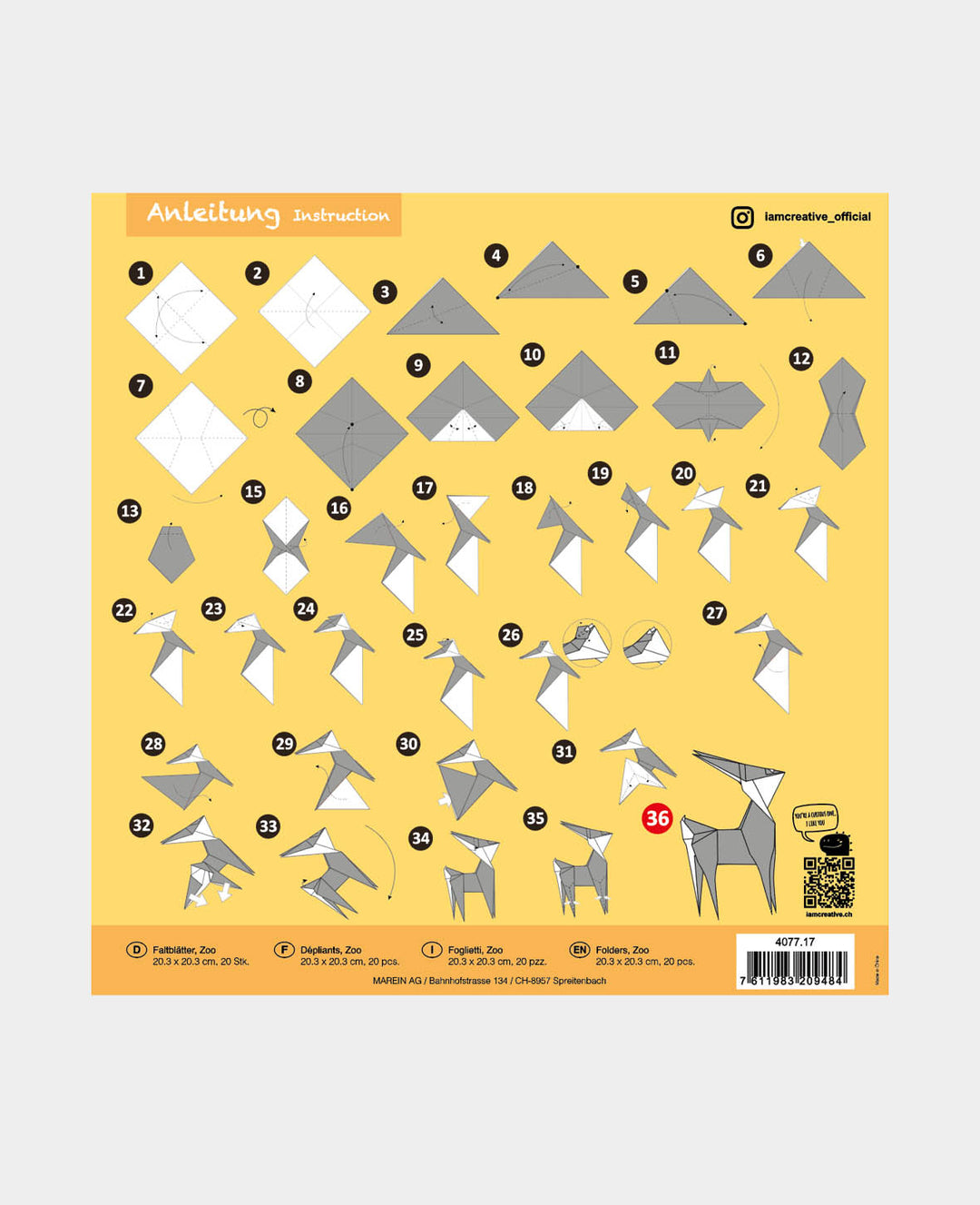 Faltblätter / Origami Papier Zoo, 20 x 20 cm, 20 Bögen