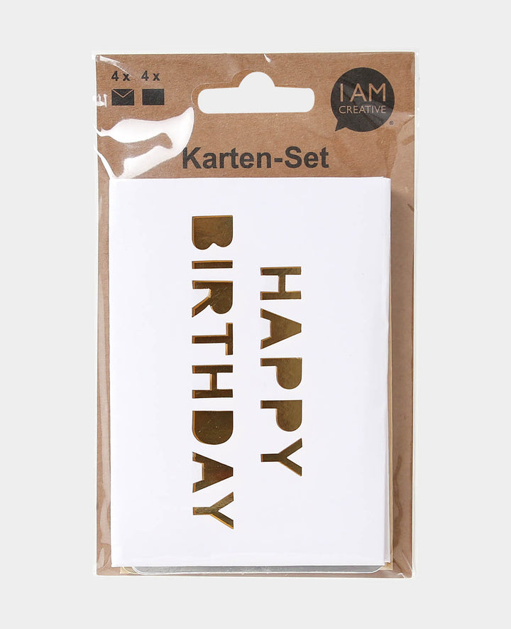 Happy Birthday Karten-Set, Beige &amp; Weiss, 8 x 11.5 cm &amp; 8.5 x 12 cm, 8 tlg.