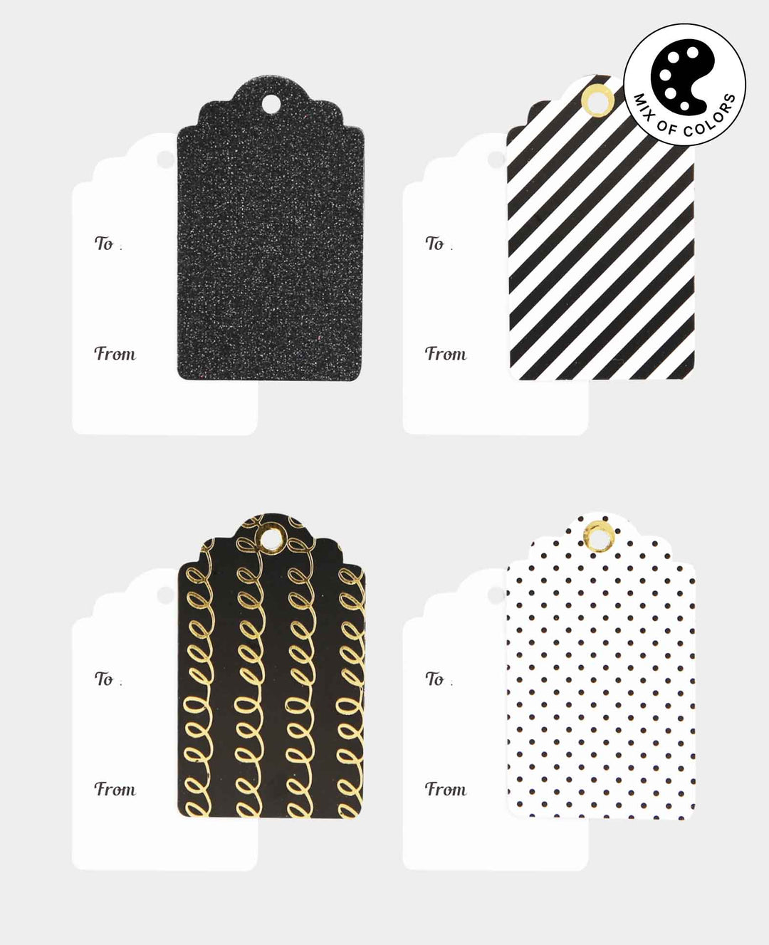 Geschenkanhänger, Schwarz &amp; Weiss, 43 x 70 mm, 4 Designs, 12 Stk.